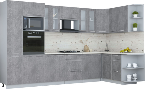 Изображение товара Кухонный гарнитур Интерлиния Мила Пластик 1.68x3.4 PR (оксид темный/оксид темный/бискайская сосна)