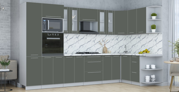 Изображение товара Кухонный гарнитур Интерлиния Мила Пластик 1.68x3.4 PR (шторм/шторм/белый гранит)