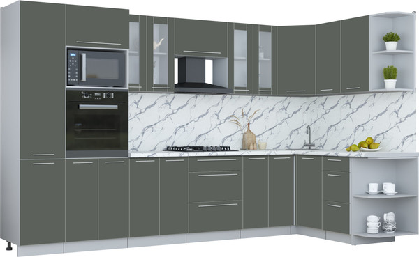 Изображение товара Кухонный гарнитур Интерлиния Мила Пластик 1.68x3.4 PR (шторм/шторм/белый гранит)