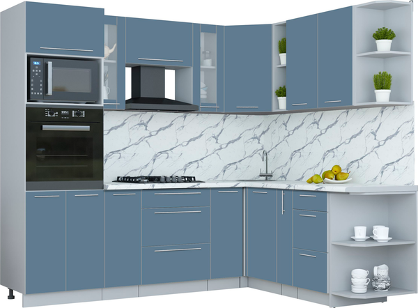 Изображение товара Кухонный гарнитур Интерлиния Мила Пластик 1.88x2.4 PR (арктический/арктический/белый гранит)