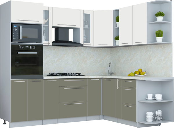 Изображение товара Кухонный гарнитур Интерлиния Мила Пластик 1.88x2.4 PR (зефирный/кварцевый/опал светлый)