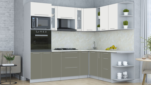 Изображение товара Кухонный гарнитур Интерлиния Мила Пластик 1.88x2.4 PR (зефирный/кварцевый/опал светлый)