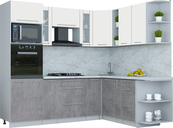 Изображение товара Кухонный гарнитур Интерлиния Мила Пластик 1.88x2.4 PR (зефирный/оксид темный/серый каспий)