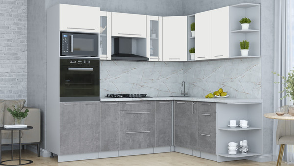 Изображение товара Кухонный гарнитур Интерлиния Мила Пластик 1.88x2.4 PR (зефирный/оксид темный/серый каспий)