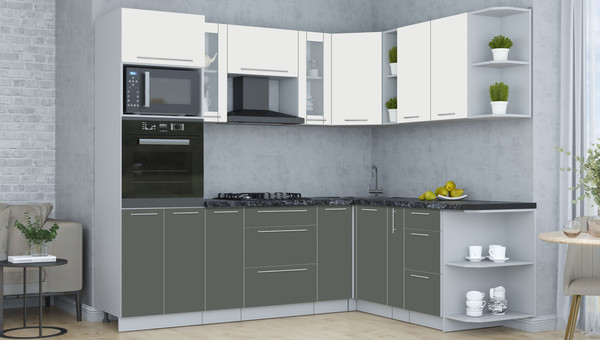 Изображение товара Кухонный гарнитур Интерлиния Мила Пластик 1.88x2.4 PR (зефирный/шторм/кастилло темный)