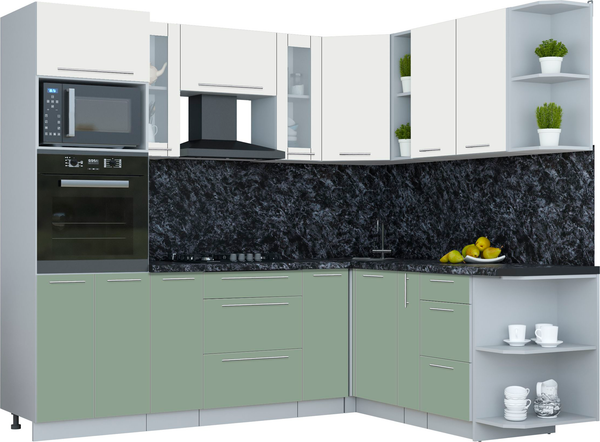Изображение товара Кухонный гарнитур Интерлиния Мила Пластик 1.88x2.4 PR (зефирный/полынь/кастилло темный)