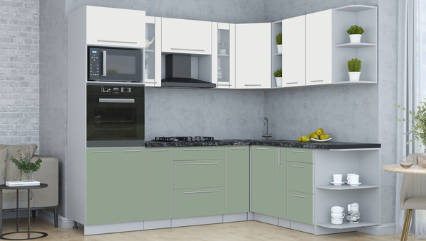 Изображение товара Кухонный гарнитур Интерлиния Мила Пластик 1.88x2.4 PR (зефирный/полынь/кастилло темный)