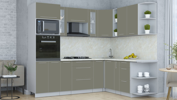 Изображение товара Кухонный гарнитур Интерлиния Мила Пластик 1.88x2.4 PR (кварцевый/кварцевый/опал светлый)