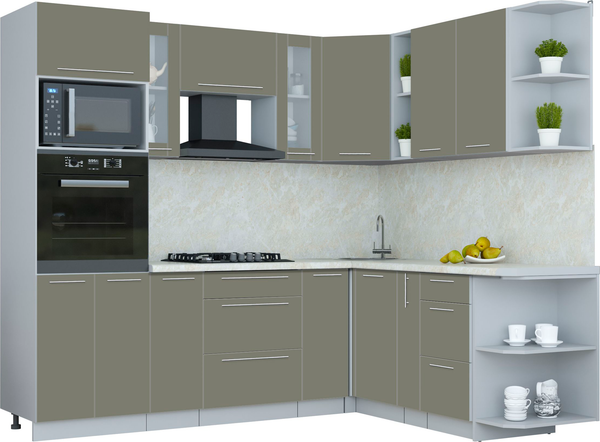 Изображение товара Кухонный гарнитур Интерлиния Мила Пластик 1.88x2.4 PR (кварцевый/кварцевый/опал светлый)