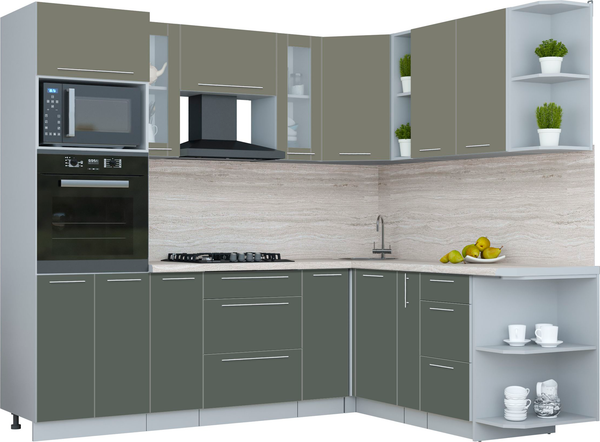 Изображение товара Кухонный гарнитур Интерлиния Мила Пластик 1.88x2.4 PR (кварцевый/шторм/травертин серый)