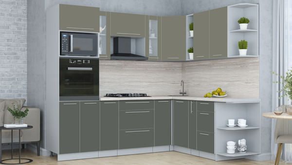 Изображение товара Кухонный гарнитур Интерлиния Мила Пластик 1.88x2.4 PR (кварцевый/шторм/травертин серый)