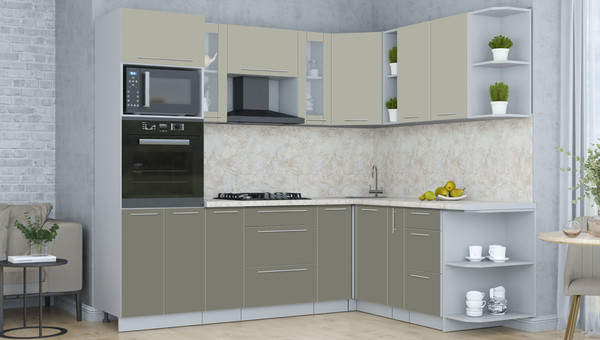 Изображение товара Кухонный гарнитур Интерлиния Мила Пластик 1.88x2.4 PR (латте/кварцевый/опал светлый)