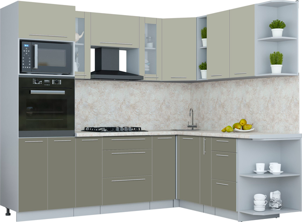 Изображение товара Кухонный гарнитур Интерлиния Мила Пластик 1.88x2.4 PR (латте/кварцевый/опал светлый)