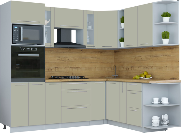 Изображение товара Кухонный гарнитур Интерлиния Мила Пластик 1.88x2.4 PR (латте/латте/дуб бунратти)