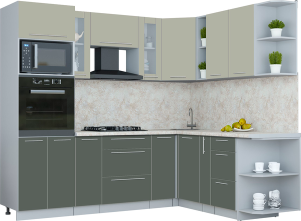 Изображение товара Кухонный гарнитур Интерлиния Мила Пластик 1.88x2.4 PR (латте/шторм/опал светлый)