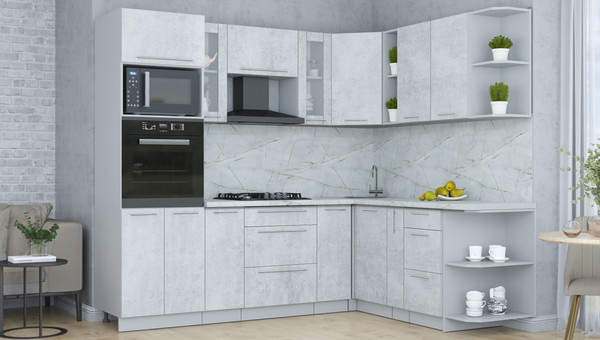 Изображение товара Кухонный гарнитур Интерлиния Мила Пластик 1.88x2.4 PR (оксид светлый/оксид светлый/серый каспий)