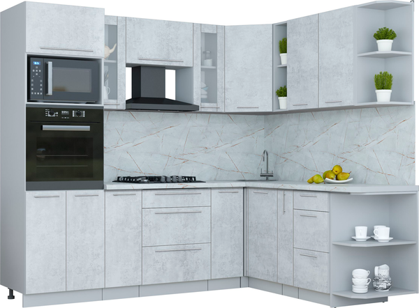 Изображение товара Кухонный гарнитур Интерлиния Мила Пластик 1.88x2.4 PR (оксид светлый/оксид светлый/серый каспий)