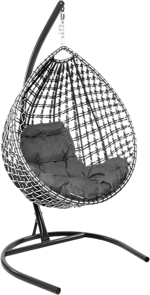 Изображение товара Кресло подвесное M-Group Капля Люкс / 11034109 (черный/белый ротанг/серая подушка)