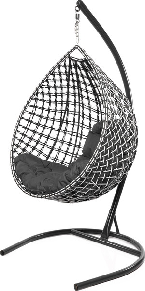 Изображение товара Кресло подвесное M-Group Капля Люкс / 11034109 (черный/белый ротанг/серая подушка)