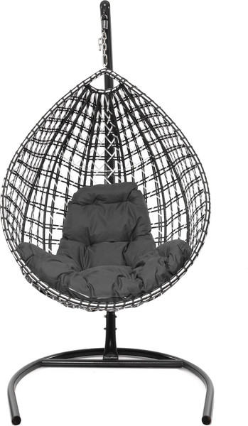 Изображение товара Кресло подвесное M-Group Капля Люкс / 11034109 (черный/белый ротанг/серая подушка)