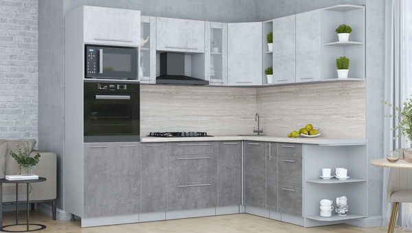 Изображение товара Кухонный гарнитур Интерлиния Мила Пластик 1.88x2.4 PR (оксид светлый/оксид темный/травертин серый)