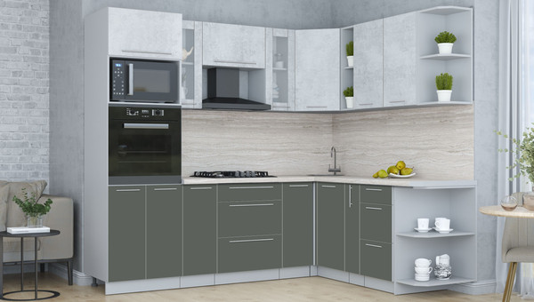 Изображение товара Кухонный гарнитур Интерлиния Мила Пластик 1.88x2.4 PR (оксид светлый/шторм/травертин серый)