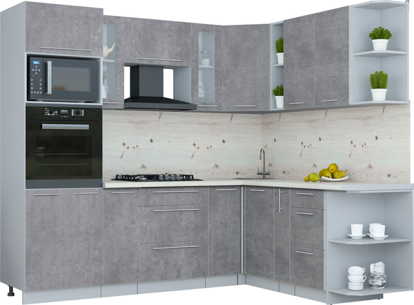 Изображение товара Кухонный гарнитур Интерлиния Мила Пластик 1.88x2.4 PR (оксид темный/оксид темный/бискайская сосна)