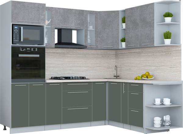 Изображение товара Кухонный гарнитур Интерлиния Мила Пластик 1.88x2.4 PR (оксид темный/шторм/травертин серый)