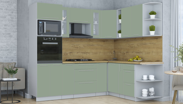 Изображение товара Кухонный гарнитур Интерлиния Мила Пластик 1.88x2.4 PR (полынь/полынь/дуб бунратти)