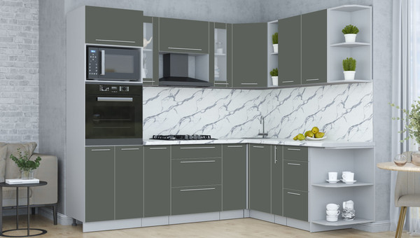 Изображение товара Кухонный гарнитур Интерлиния Мила Пластик 1.88x2.4 PR (шторм/шторм/белый гранит)