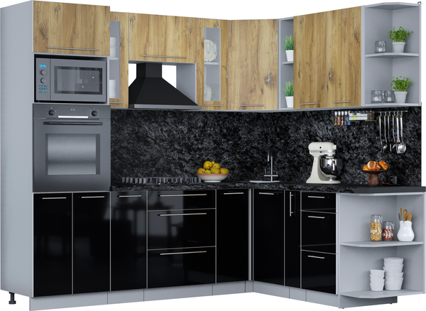 Изображение товара Кухонный гарнитур Интерлиния Мила Пластик 1.88x2.4 PR (дуб эпоксид/черный/кастилло темный)