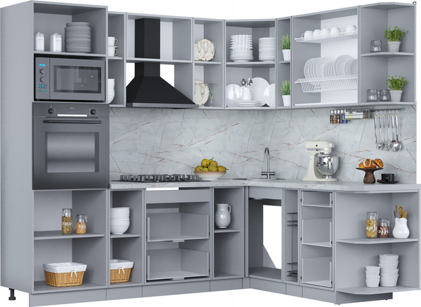 Изображение товара Кухонный гарнитур Интерлиния Мила Пластик 1.88x2.4 PR (дуб эпоксид/черный/кастилло темный)