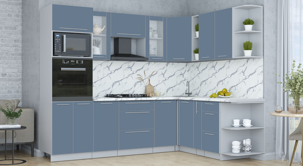 Изображение товара Кухонный гарнитур Интерлиния Мила Пластик 1.88x2.6 PR (арктический/арктический/белый гранит)