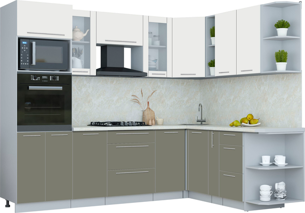 Изображение товара Кухонный гарнитур Интерлиния Мила Пластик 1.88x2.6 PR (зефирный/кварцевый/опал светлый)