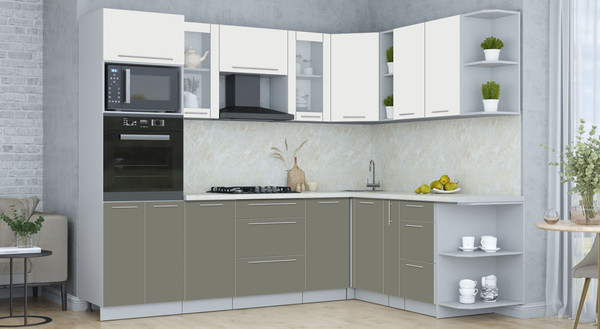 Изображение товара Кухонный гарнитур Интерлиния Мила Пластик 1.88x2.6 PR (зефирный/кварцевый/опал светлый)