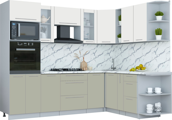 Изображение товара Кухонный гарнитур Интерлиния Мила Пластик 1.88x2.6 PR (зефирный/латте/белый гранит)