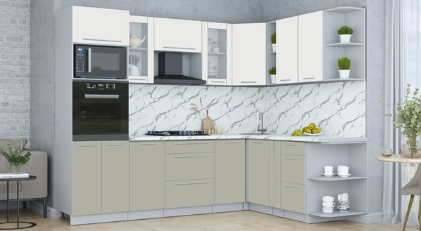 Изображение товара Кухонный гарнитур Интерлиния Мила Пластик 1.88x2.6 PR (зефирный/латте/белый гранит)