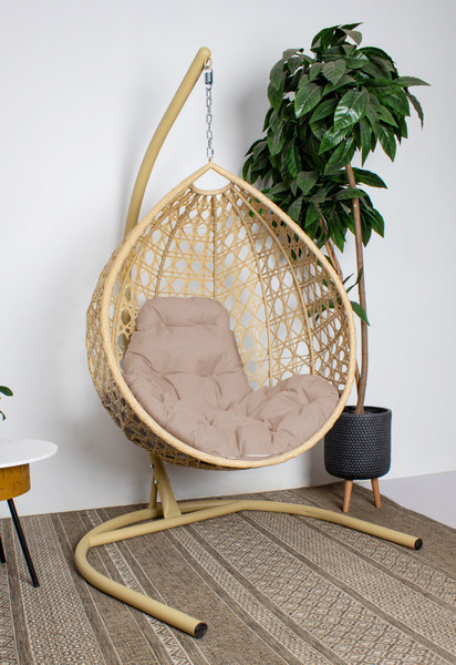 Изображение товара Кресло подвесное M-Group Капля Люкс / 11030501 (бежевый ротанг/бежевая подушка)