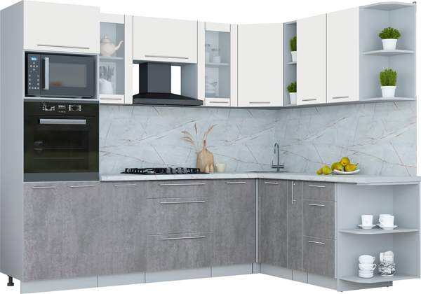 Изображение товара Кухонный гарнитур Интерлиния Мила Пластик 1.88x2.6 PR (зефирный/оксид темный/серый каспий)