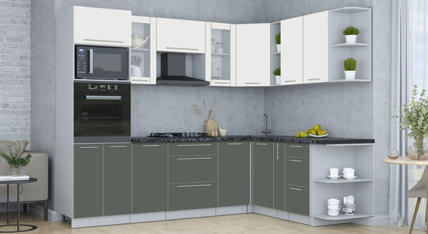 Изображение товара Кухонный гарнитур Интерлиния Мила Пластик 1.88x2.6 PR (зефирный/шторм/кастилло темный)