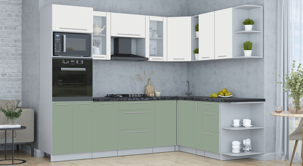 Изображение товара Кухонный гарнитур Интерлиния Мила Пластик 1.88x2.6 PR (зефирный/полынь/кастилло темный)