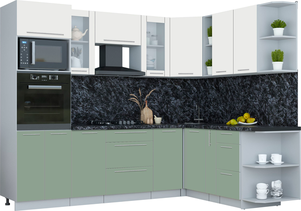 Изображение товара Кухонный гарнитур Интерлиния Мила Пластик 1.88x2.6 PR (зефирный/полынь/кастилло темный)