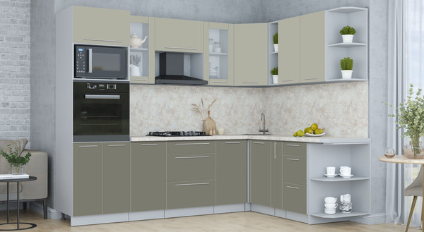 Изображение товара Кухонный гарнитур Интерлиния Мила Пластик 1.88x2.6 PR (латте/кварцевый/опал светлый)