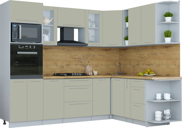 Изображение товара Кухонный гарнитур Интерлиния Мила Пластик 1.88x2.6 PR (латте/латте/дуб бунратти)