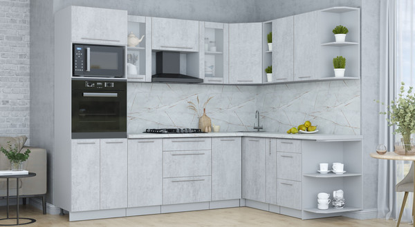 Изображение товара Кухонный гарнитур Интерлиния Мила Пластик 1.88x2.6 PR (оксид светлый/оксид светлый/серый каспий)