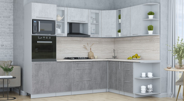 Изображение товара Кухонный гарнитур Интерлиния Мила Пластик 1.88x2.6 PR (оксид светлый/оксид темный/травертин серый)