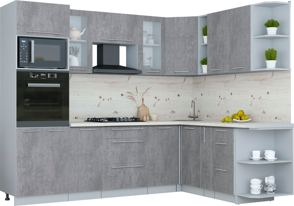 Изображение товара Кухонный гарнитур Интерлиния Мила Пластик 1.88x2.6 PR (оксид темный/оксид темный/бискайская сосна)