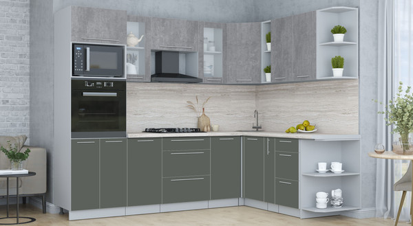 Изображение товара Кухонный гарнитур Интерлиния Мила Пластик 1.88x2.6 PR (оксид темный/шторм/травертин серый)