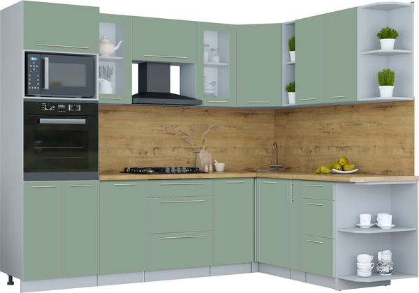 Изображение товара Кухонный гарнитур Интерлиния Мила Пластик 1.88х2.6 PR (полынь/полынь/дуб бунратти)