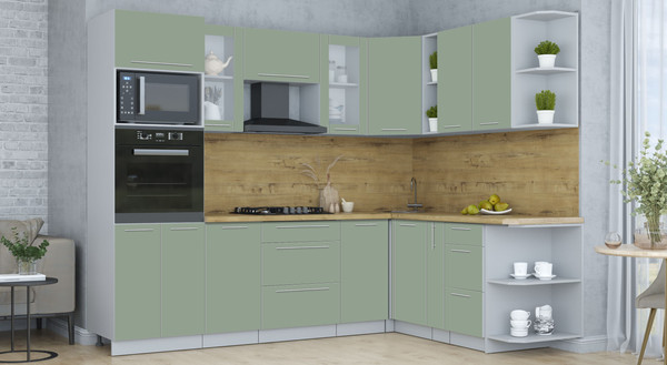 Изображение товара Кухонный гарнитур Интерлиния Мила Пластик 1.88х2.6 PR (полынь/полынь/дуб бунратти)